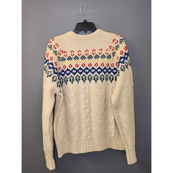 VTG Lord Jeff Sweater Men L White Fair Isle Cable Knit Crew Nordic 100% Wool USA - Picture 3 of 5